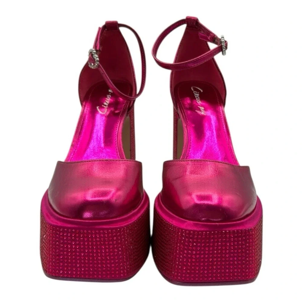 Circus Ny by Sam Edelman Hot Pink Rhinestone Platform Heels Ankle Strap Size 6.5